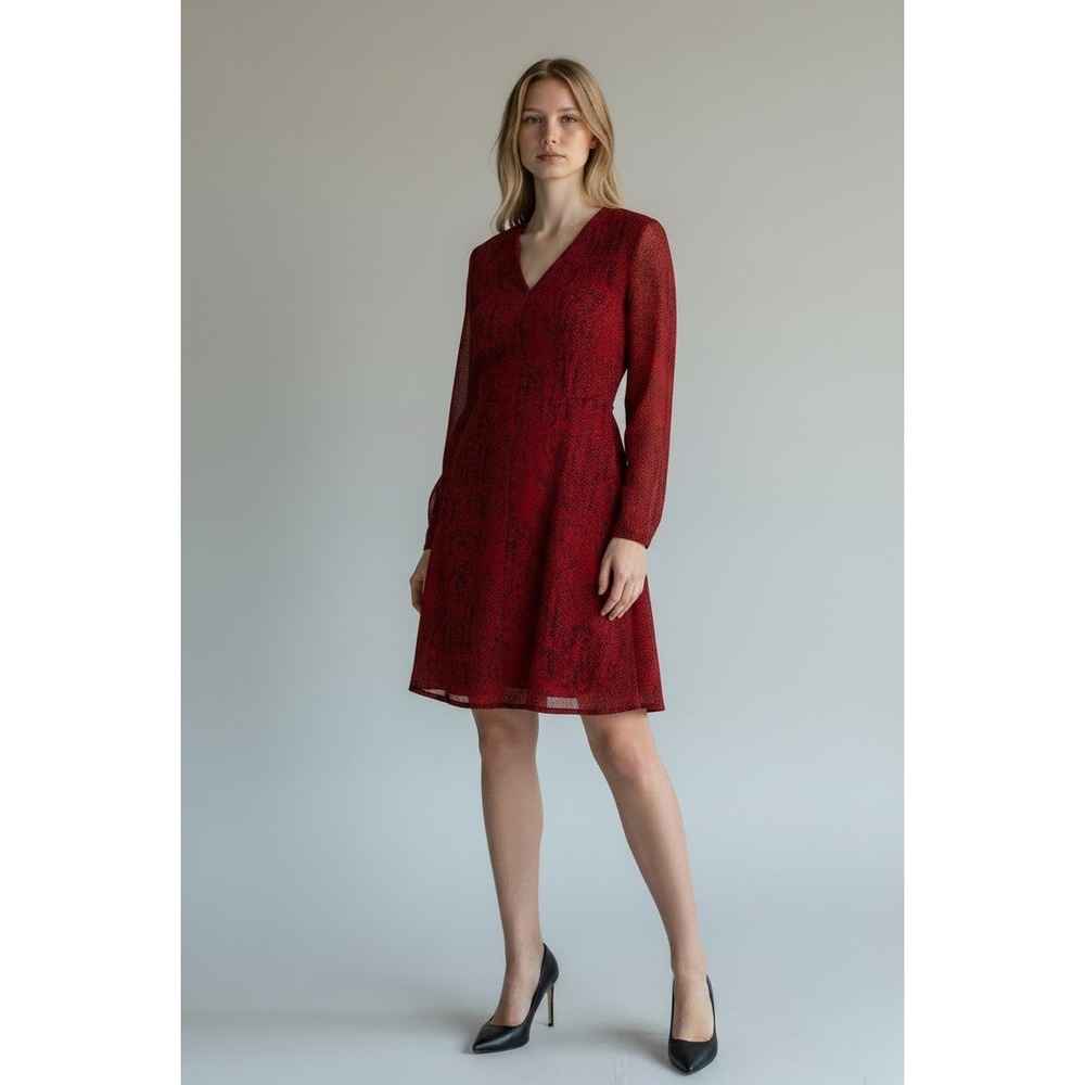 Banana Republic Red‎ Black Snakeskin Print V-Neck Chiffon Mini Dress Size 4